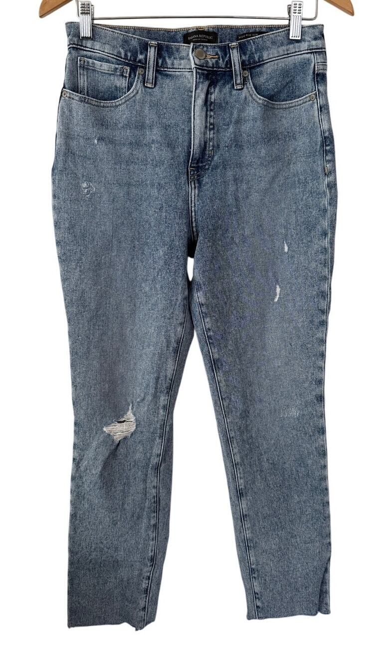 Banana Republic Blue Lt Wash Distressed High Rise Slim Jeans Size 28 Casual 90s